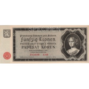 50 K Funfzig kronen 12.9.1940, séria A08, A22, perforácia SPECIMEN