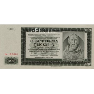 1000 K Tausend kronen 24.10.1942, séria Hc, Gc, perforácia SPECIMEN