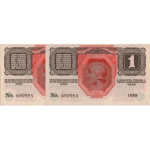1 K Eine Krone 1.12.1916, séria 1499, dve po sebe idúce čísla, pretlač Deutschosterreich