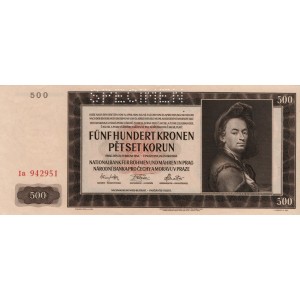 500 K Funf hundert kronen 24.2.1942, séria Ia - II.vydanie, perforácia SPECIMEN