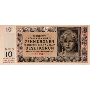 10K II. Zehn kronen-Desať Korún 8.7.1942, séria 20N, perforácia SPECIMEN