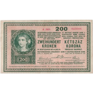 200 K Zweihundert Kronen 27.10.1918, séria A 2068, raster na Rv, stav pekná 1-