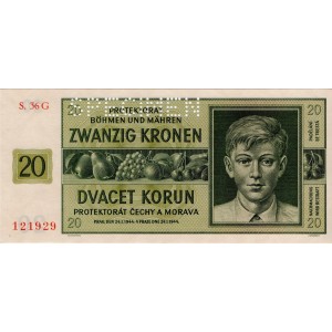 20 K Zwanzig kronen 24.1.1944, séria 17G, 36G, perforácia SPECIMEN