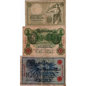 Nemecko - lot 3 ks bankoviek 10M1906, 50M1906, 100M1908