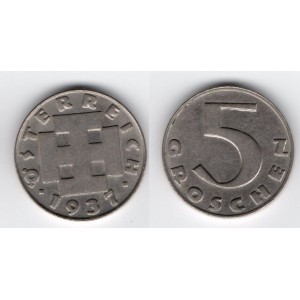 Rakúsko - 5 groschen 1937, "R" !