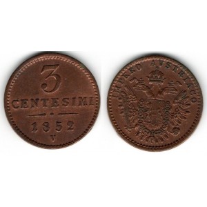 3 centesimi 1852 V, stav t.0/0