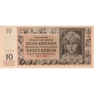 10 K Zehn kronen 8.7.1942, séria 07N, 45N, perforácia SPECIMEN