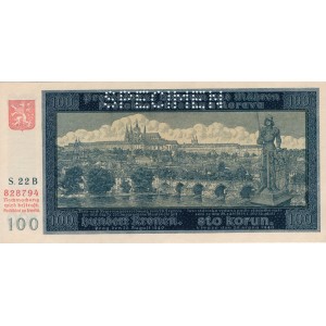 100 K Hundert kronen 20.8.1940, séria 22B, I. vydanie, perforácia SPECIMEN